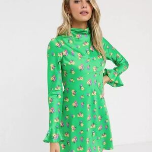 NWT ASOS DESIGN green floral mini skater dress
